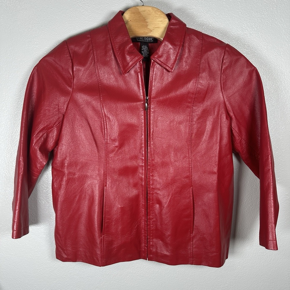 Dialogue Red Leather Full-Zip Jacket Womens Plus Size 1X Punk Rock Classic